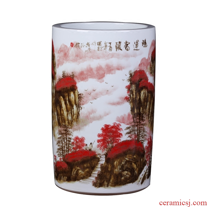 Jingdezhen ceramics kiln hand painting and calligraphy master cylinder quiver of calligraphy and painting scroll cylinder storage tank of large vase