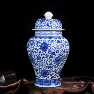 Antique vase of blue and white porcelain of jingdezhen ceramics bound lotus flower general home decoration craft furnishing articles in the living room