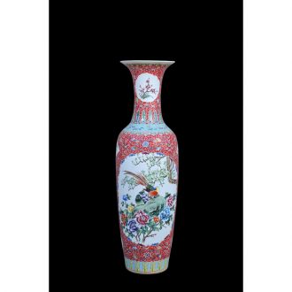 Jingdezhen ceramic vases, antique hand-painted famille rose red to open the window charactizing a landing of large vase