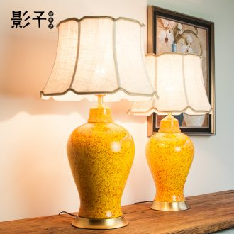 Ceramic table lamp full copper American general yellow cans hotel lobby large sitting room bedroom berth lamp 1051 study