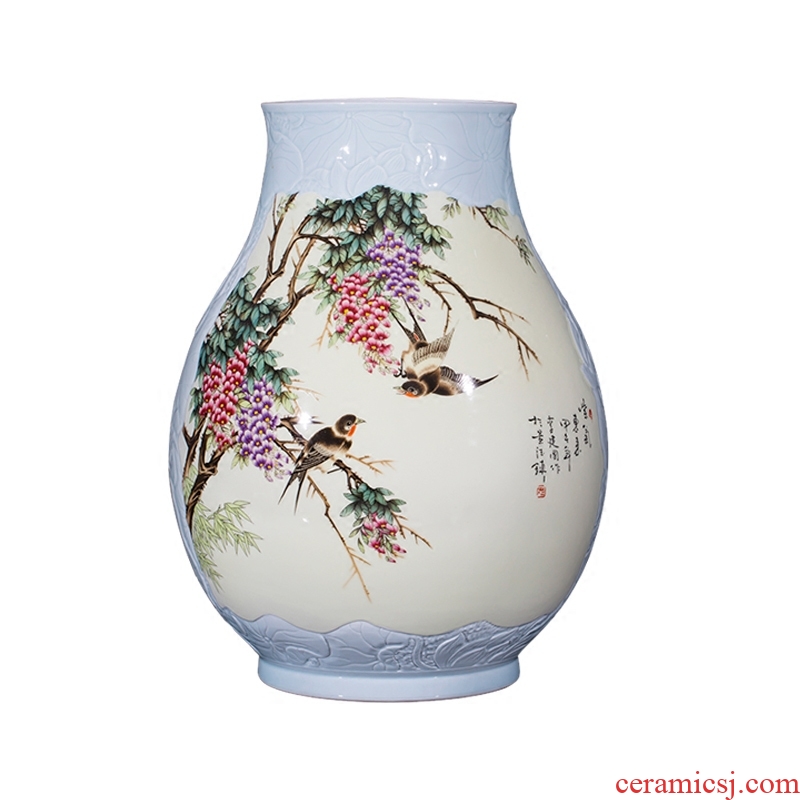 Jingdezhen ceramics engraving the cone Angle of large vases, sitting room of Chinese style household decorations porch several furnishing articles