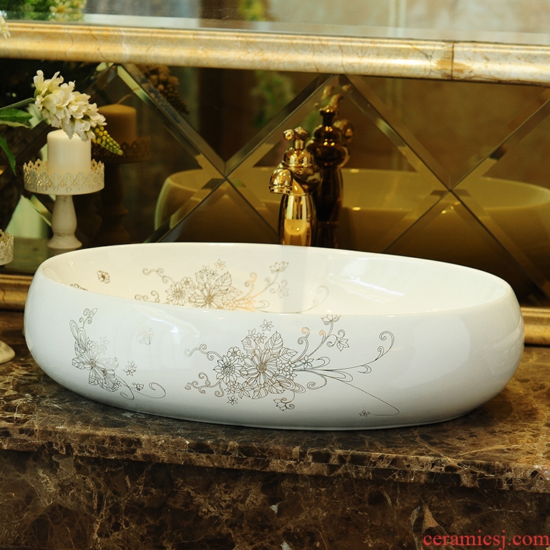 Jingdezhen ceramic stage basin art circle toilet basin that wash a face to wash your hands European contracted elliptical rectangle basin