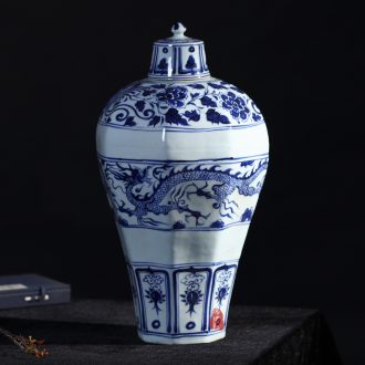 Jingdezhen ceramics antique hand-painted Ming yuan blue and white porcelain dragon vase sitting room home furnishing articles