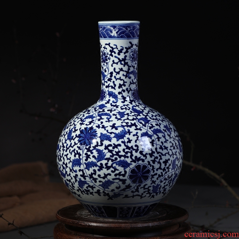 Jingdezhen ceramic flower vases, yongzheng antique blue and white porcelain lotus flower tree household handicraft furnishing articles