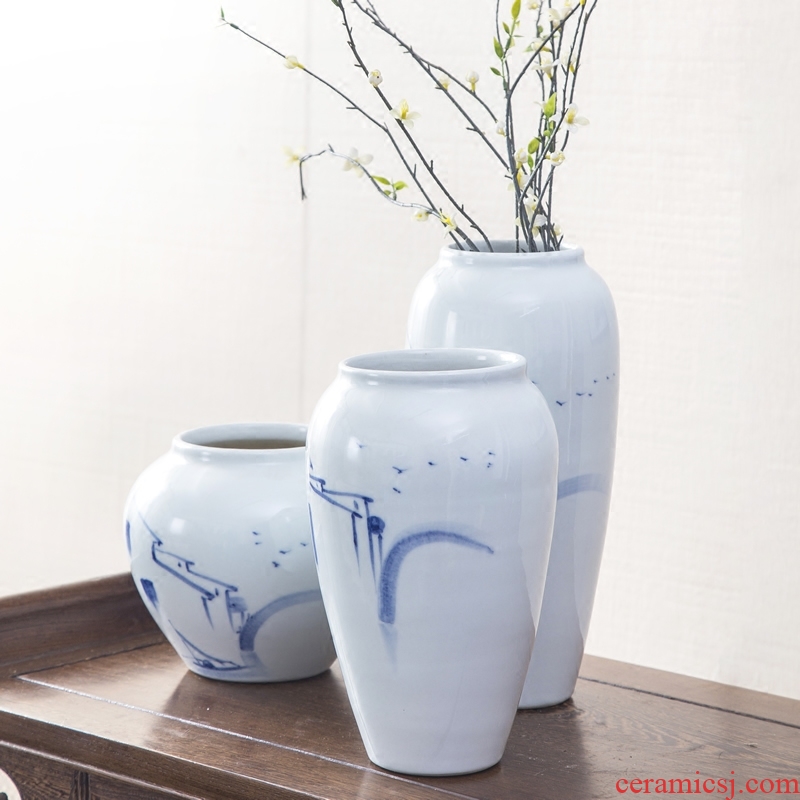 New Chinese style of jingdezhen ceramic vase sitting room simulation flower dried flowers flower arrangement furnishing articles household soft adornment ornament