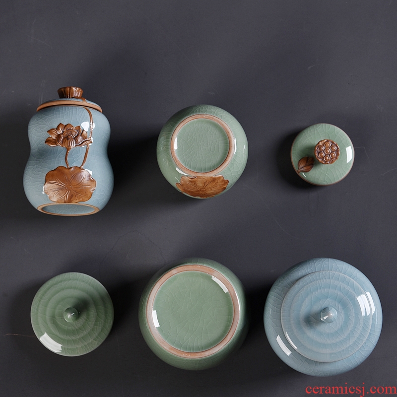 Hong bo acura caddy ceramic your seal pot pu 'er elder brother kiln celadon storage tank size caddy