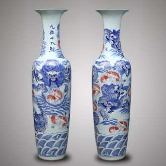 Jingdezhen ceramics 1 meter 8 dragon vase of large villa hotel lobby hall door opening gifts