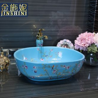 Gold cellnique colored flower stage basin ceramic lavatory oval blue wash basin sink fashion