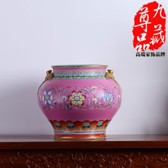 Jingdezhen ceramics powder imitation qing qianlong pastel to tie up yan ear cylinder vase household handicraft furnishing articles
