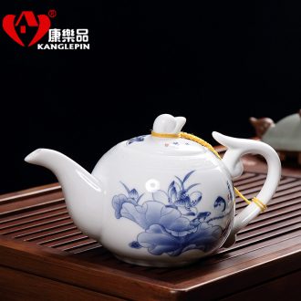Recreational product blue filter high white ceramic tea set travel pu-erh tea pot teapot single porcelain teapot kung fu tea bowl