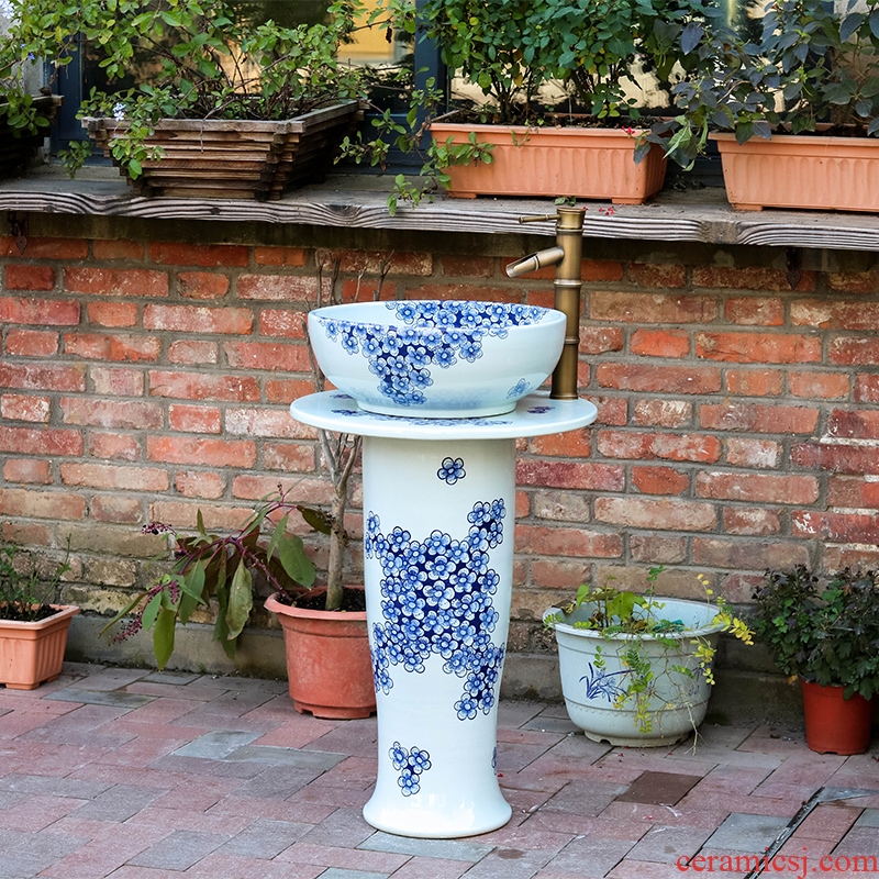 Pillar lavabo ceramics basin hand-painted porcelain bathroom toilet commode balcony ground integrated art