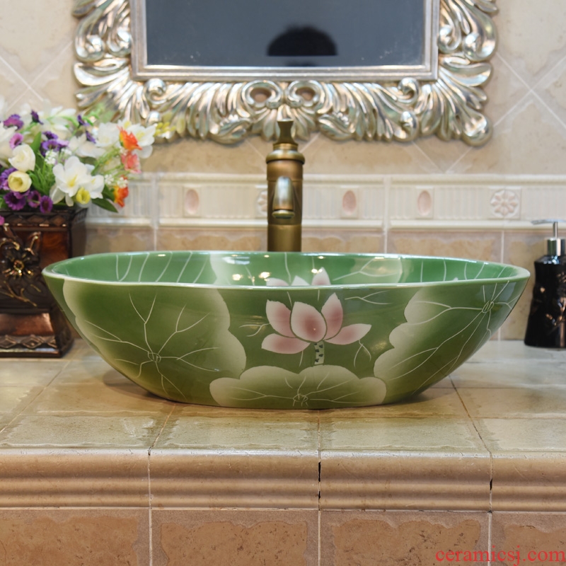 JingYuXuan jingdezhen ceramic art basin stage basin sinks the sink basin basin elliptic complete green