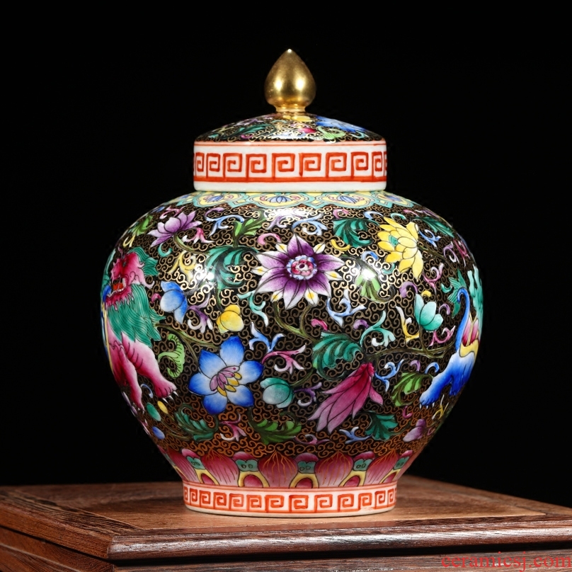 Jingdezhen ceramics archaize qing qianlong colored enamel paint cover pot vase Chinese crafts are sitting room