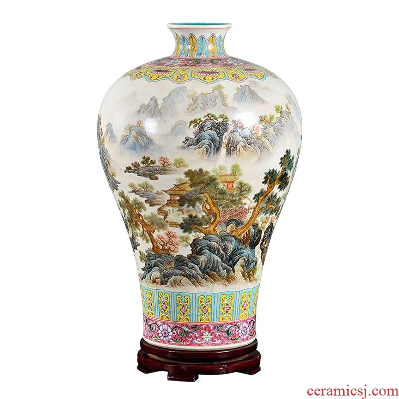 Antique hand-painted the reign of qianlong pastel landscape mei bottle villa porch decoration craft vase collection jingdezhen ceramics