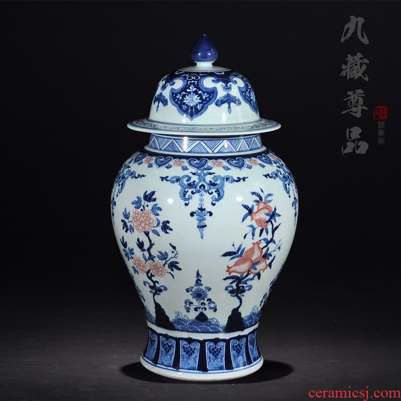 Blue and white porcelain of jingdezhen ceramics archaize youligong general jar with cover storage tank sitting room decoration crafts