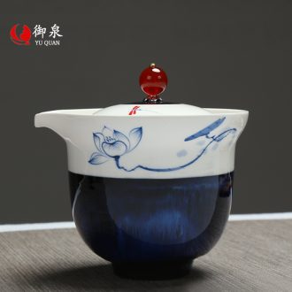 Imperial springs hand-painted lotus kiln household hand grasp the teapot tea tureen ceramic kung fu tea set