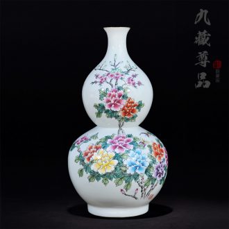 Jingdezhen ceramics antique hand-painted famille rose blooming flowers gourd marriage room TV ark handicraft furnishing articles