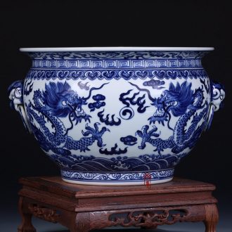 Jingdezhen ceramics vase imitation of blue and white porcelain of the reign of emperor kangxi hand-painted dragon tea storage cylinder washing classic adornment furnishing articles