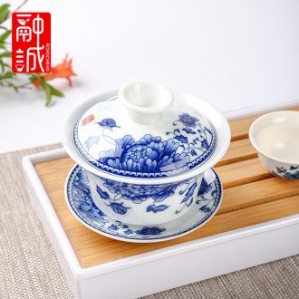 Melts if tea tureen tea bowl large jingdezhen blue and white porcelain bowl of ceramic cups three finger bowl to bowl