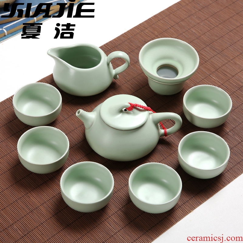 Four-walled yard kung fu tea set suits your kiln pure color cup Chinese style of a complete set of tureen teapot contemporary and contracted household ceramics