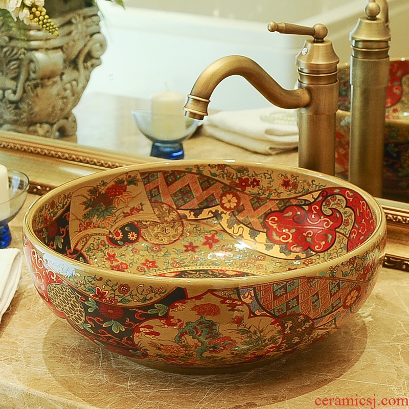 Jingdezhen ceramic hotel toilet stage basin art restoring ancient ways round basin balcony lavatory sink