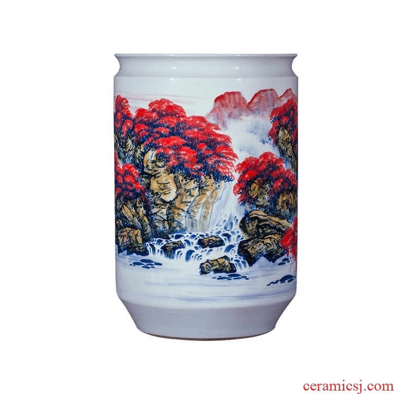 Jingdezhen ceramics famous hand-painted landing big vase high furnishing articles furnishing articles sitting room adornment calligraphy and painting scroll cylinder