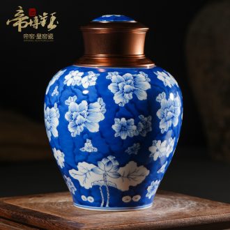 Traditional hand-painted jingdezhen blue and white porcelain storage jar airtight household ceramic boutique high-end tea pot with cover