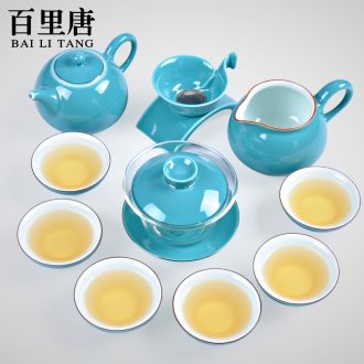 Thyme tang tea household glaze ceramic tea set a complete set of kung fu tea kettle GaiWanCha Japanese sea