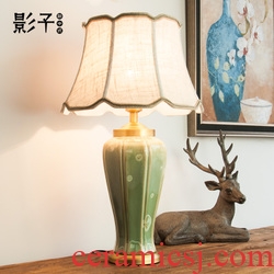 Ceramic lamp full copper French rural living room lamp hotel study grass green plum bottle european-style bedroom berth lamp 1005