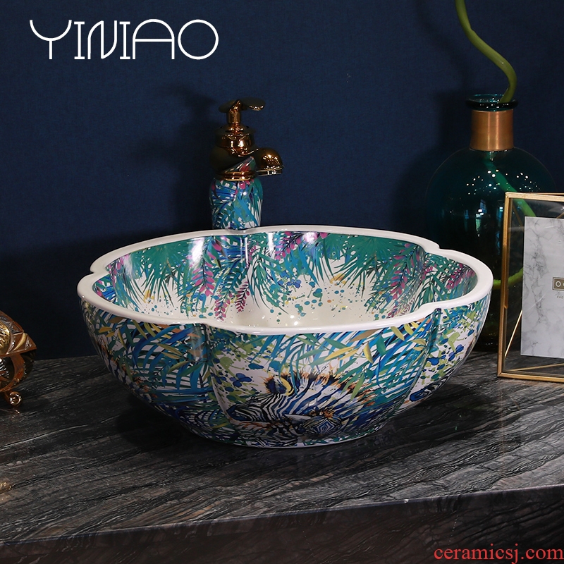 Million birds rainforest American ceramic art basin on the lavatory washbasins jingdezhen hand washing dish basin