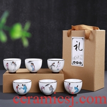 Four-walled yard kung fu tea sets tea six small home office ceramic tea cup tea gift box