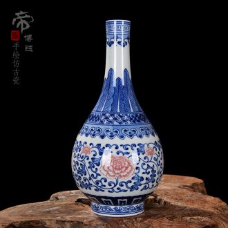 Jingdezhen ceramics vase antique blue-and-white blooming flowers water bottle decoration home furnishing articles in the living room