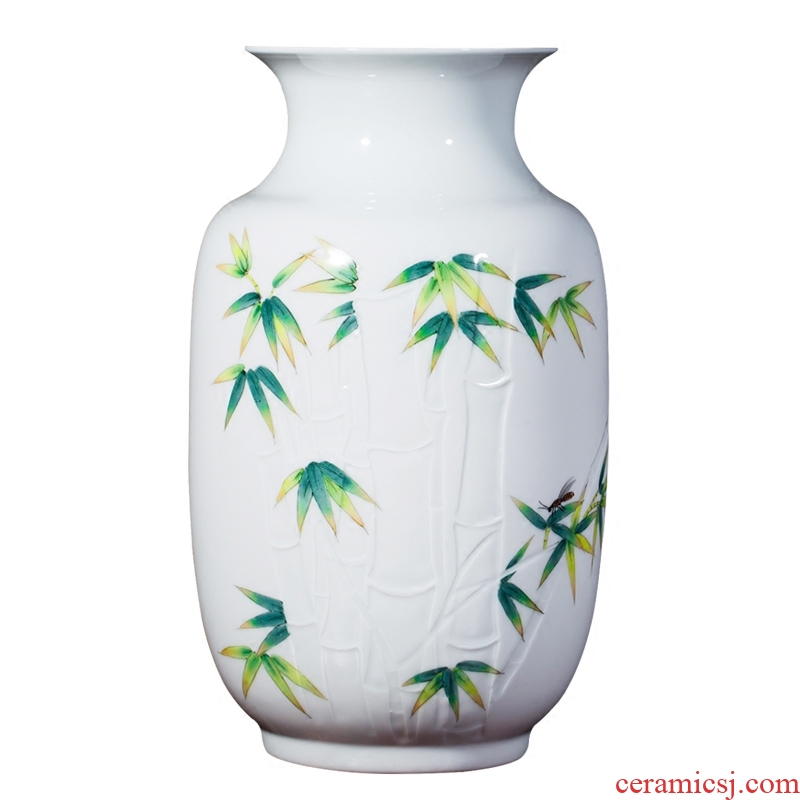Jingdezhen ceramics vase furnishing articles hand-painted thin foetus bamboo carving craft pervious to light the Christmas decoration business gifts