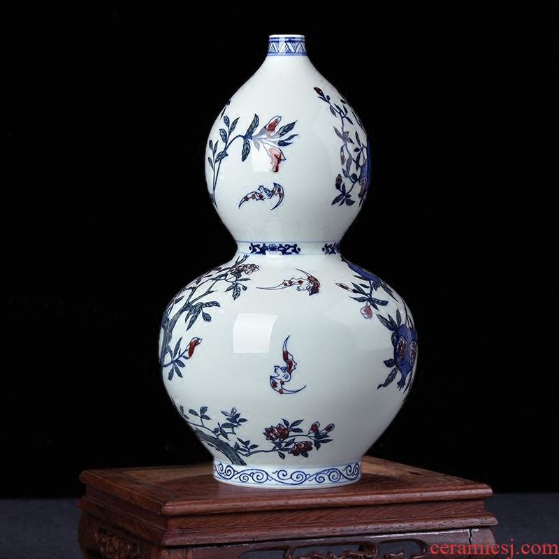 Jingdezhen ceramic vases, antique hand-painted porcelain kiln gourd Chinese style living room TV cabinet decorative furnishing articles arranging flowers
