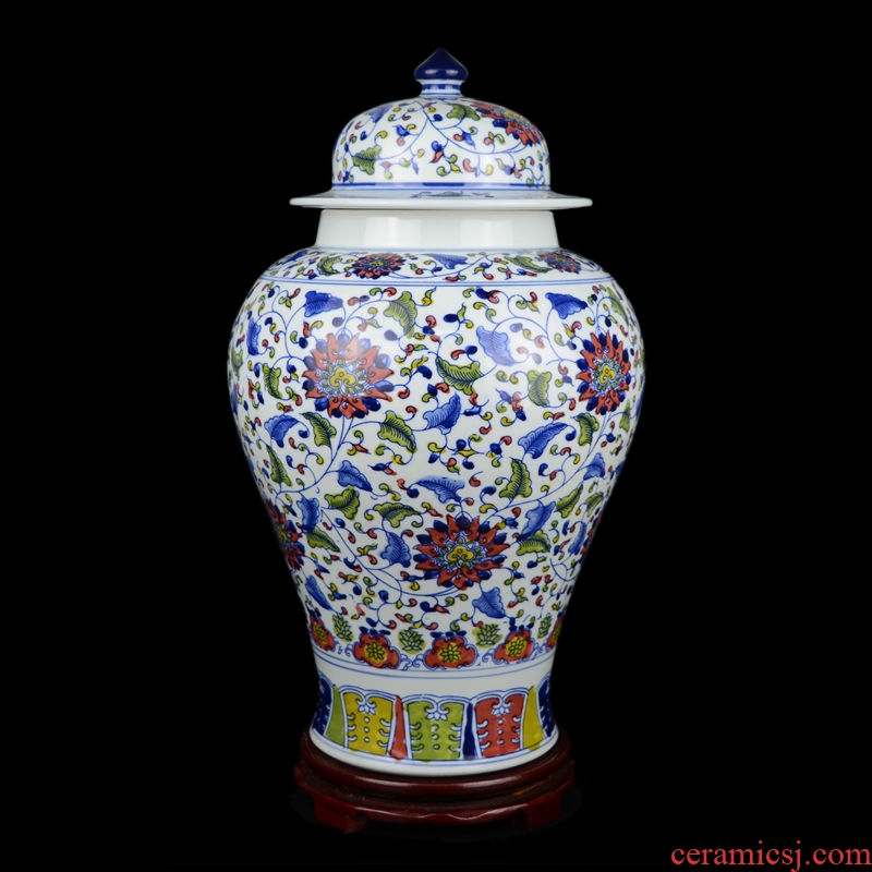 Jingdezhen ceramics hand-painted general tank large Chinese blue and white porcelain vase sitting room porch place