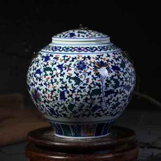Blue and white porcelain of jingdezhen ceramic vase furnishing articles manual cover pot sitting room adornment style storage tank