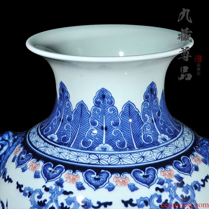 Nine Tibetan Buddha tasted jingdezhen ceramic antique hand-painted ears lion a peach of blue and white porcelain vase furnishing articles in the living room