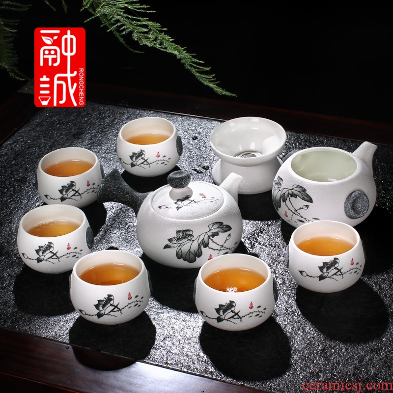Melts if snow glaze ceramic kung fu tea tea set suit suits the whole set of tea cups gift porcelain teapot