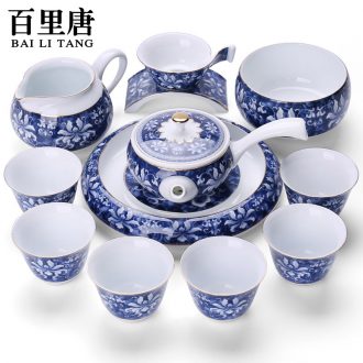 Thyme tang creative household ceramics of a complete set of blue and white porcelain tea set tea tea tureen kung fu tea tea to wash