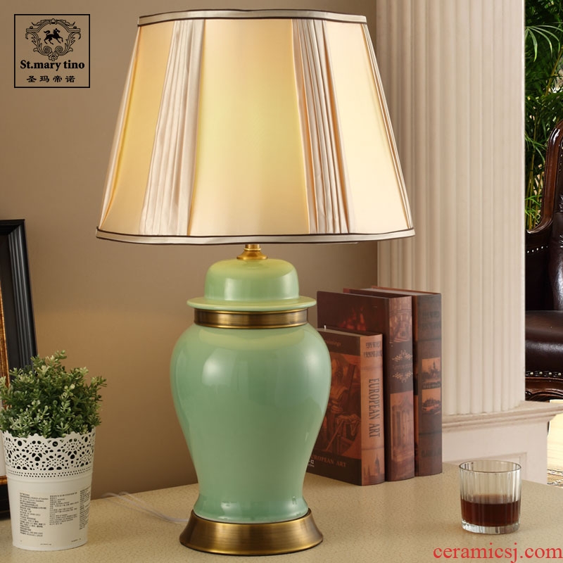 Southeast Asia all jade green copper ceramic new Chinese style table lamp of bedroom the head of a bed teahouse study new classical Chinese storm lantern