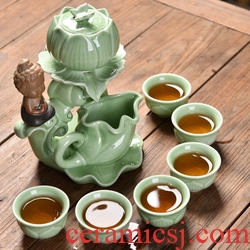 Gorgeous young ice crack glaze grain ceramic) group of elder brother kiln kung fu tea set filter filter tea tray rack tea tea art accessories