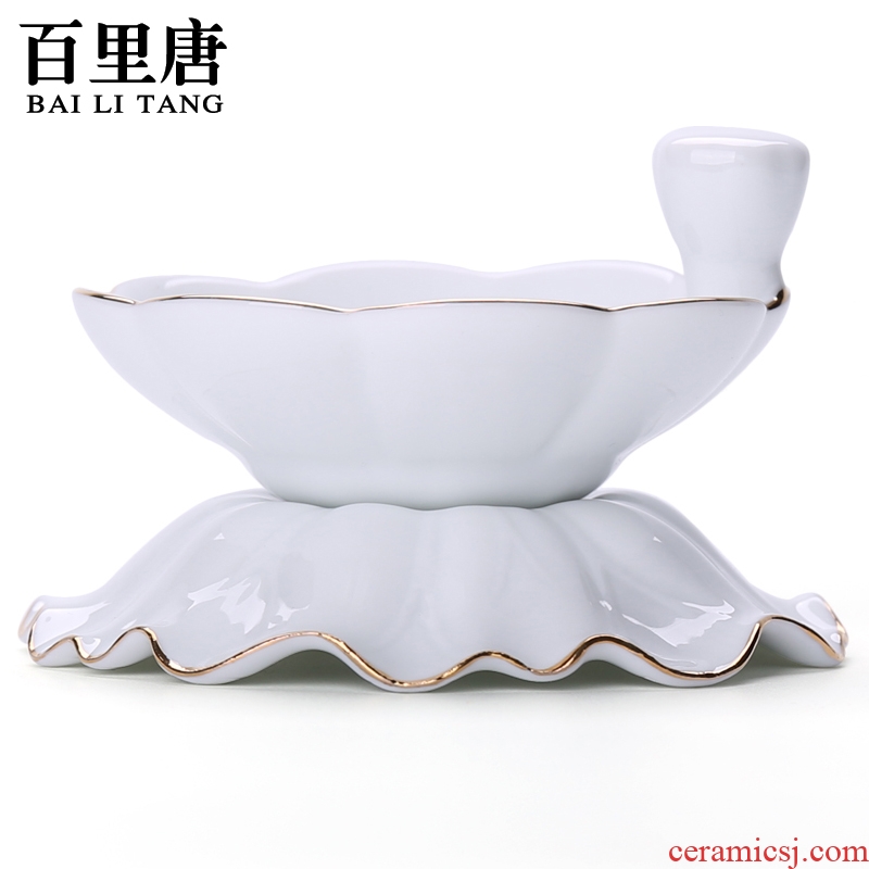 In tang dynasty ceramics kung fu tea tea accessories) white porcelain paint edge filter stainless steel mesh