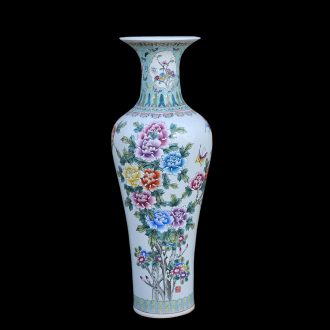 Jingdezhen ceramic of large vases, antique hand-painted famille rose blooming flowers goddess of mercy bottle of large vase
