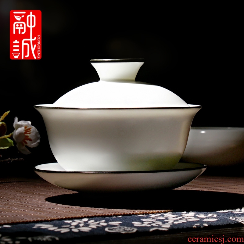 Tureen ceramic bowl cups tea sets only large three tureen kunfu tea hand grasp pot of white porcelain making tea