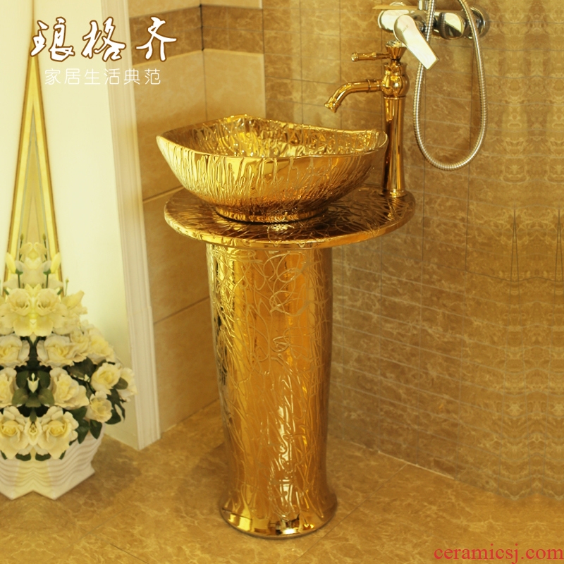 Koh larn, qi balcony column basin one-piece ceramic floor type lavatory toilet basin that wash a face to wash your hands