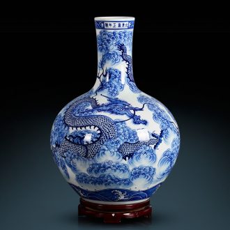 Archaize yongzheng hand-painted yunlong celestial sphere of blue and white porcelain vase jingdezhen ceramic household sitting room adornment penjing collection