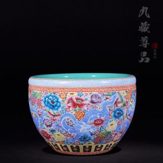 Antique hand-painted jingdezhen ceramics powder enamel vase "dragon on the peony flower is cylinder 】 home furnishing articles in the living room