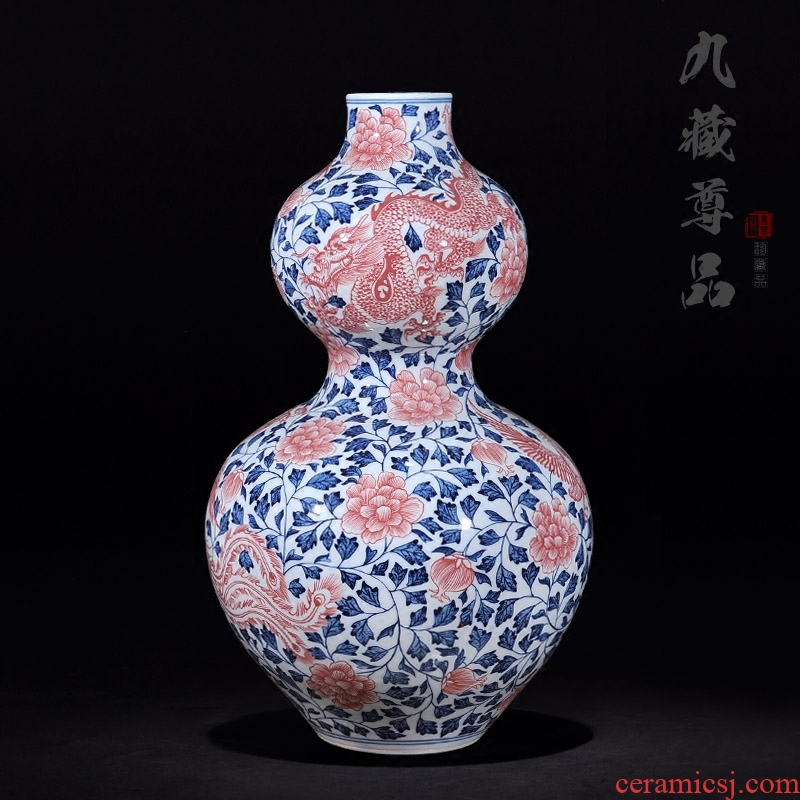 Antique hand-painted porcelain of jingdezhen ceramics youligong chicken wear a flower is opening bottle gourd crafts accessories furnishing articles