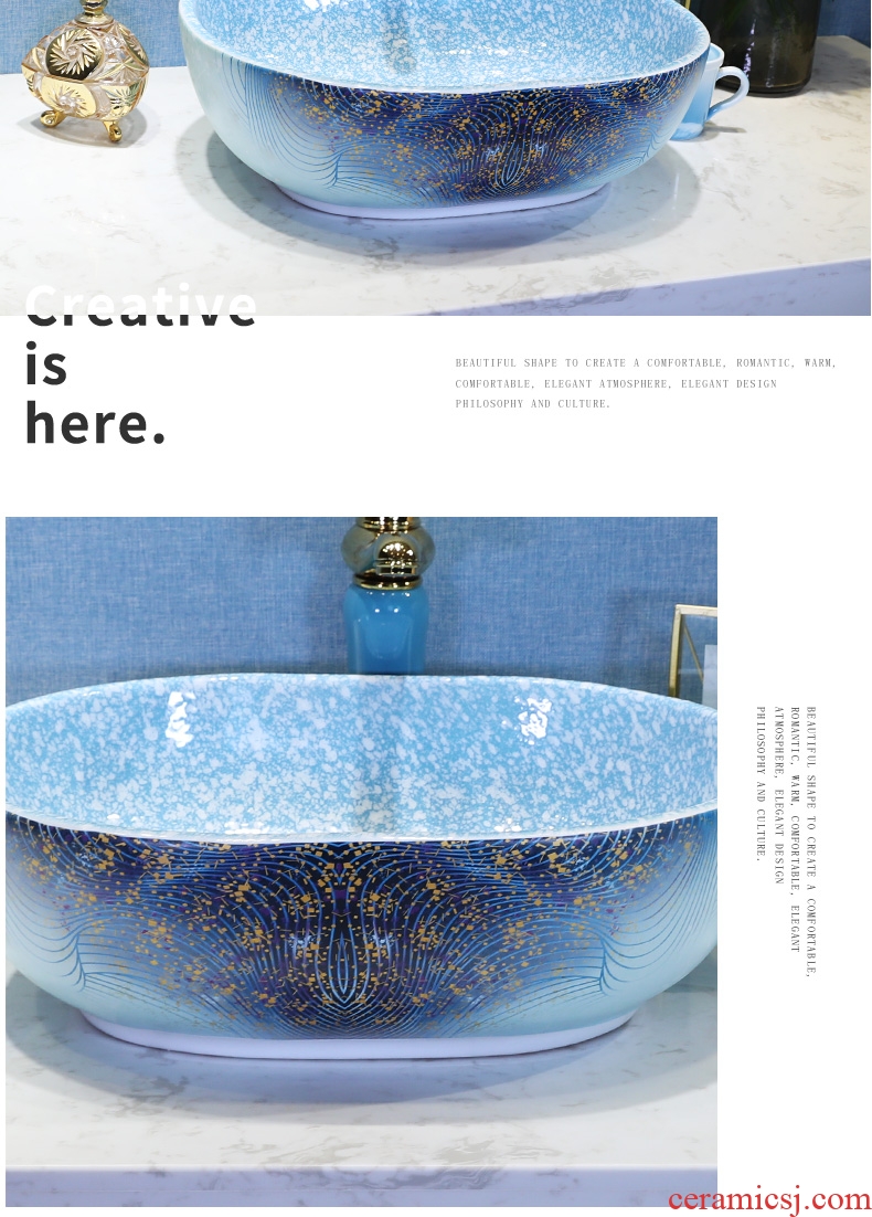 Mediterranean basin of ceramic table wash gargle lavabo household elliptic art basin bathroom washs a face basin that wash a face