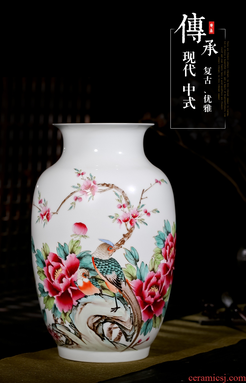 Famous master of jingdezhen ceramics hand-painted pastel peony vases, flower arranging new Chinese style household adornment sitting room